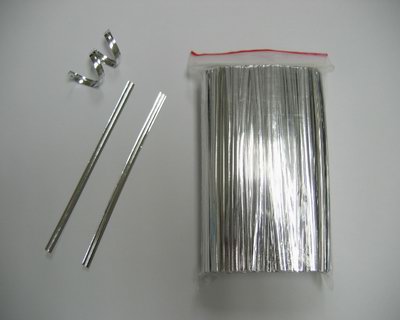 1000 4" (10cm) Silver Metallic Twist Ties For Cello Bag